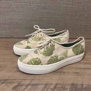 KEDS Triple Decker Platform Casual Sneakers Tropical Canvas Womens Size 6 Leaf